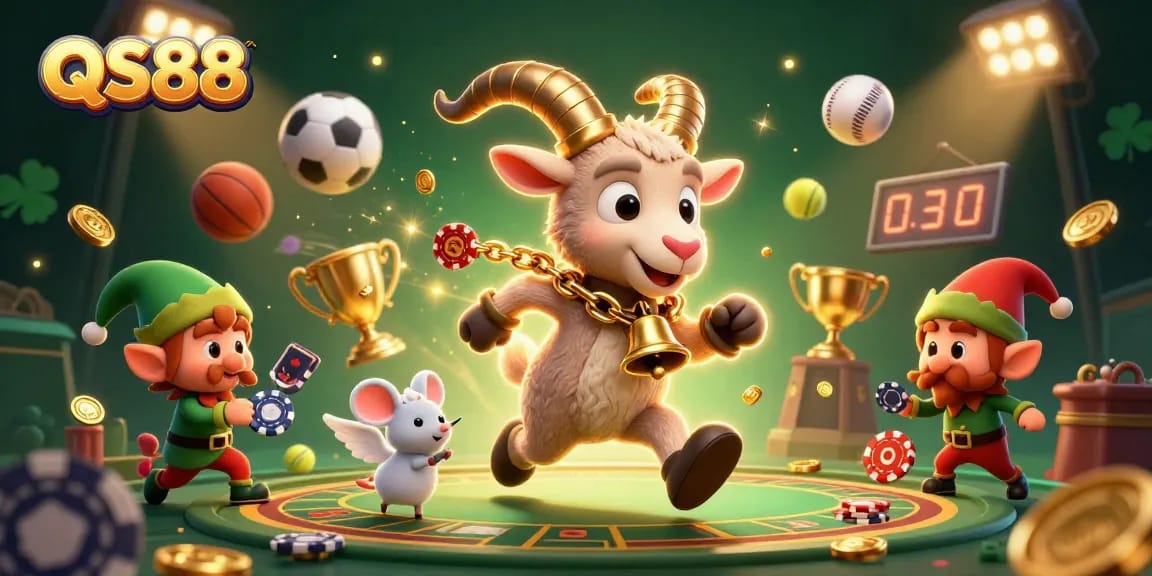 Engage in thrilling gaming at QS88 with festive casino action featuring Krampus and playful characters.
