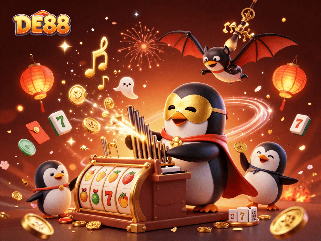 Experience the thrilling atmosphere of DE88 with a vibrant 3D illustration showcasing iconic casino elements.