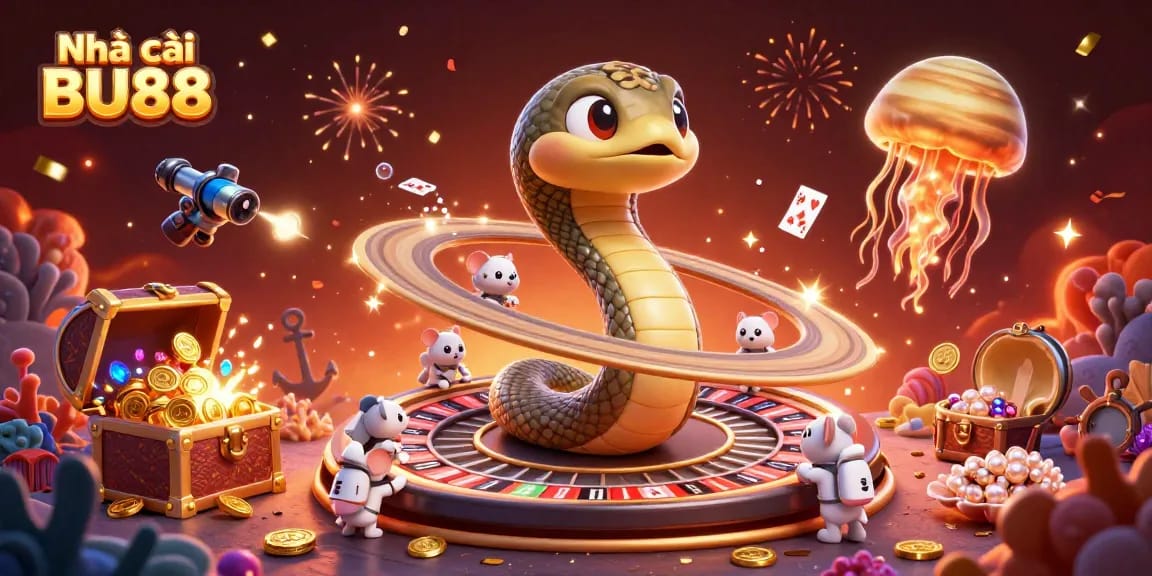 Engage in cosmic roulette at Nhà cái BU88 with vibrant 3D characters and explosive gameplay elements