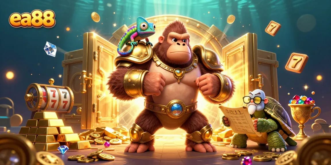 Experience thrilling wins at ea88 with vibrant slots, gold treasure, and dynamic characters in action.