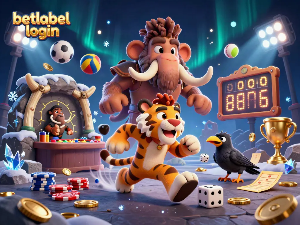 Experience seamless betlabel login with an exciting prehistoric casino scene filled with dynamic gambling elements.