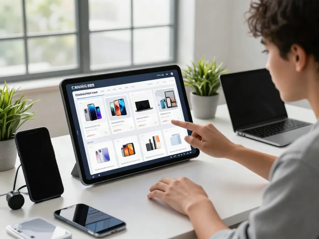 Engaging shopping experience with rokok88 login on a touchscreen interface highlighting electronics and gadgets
