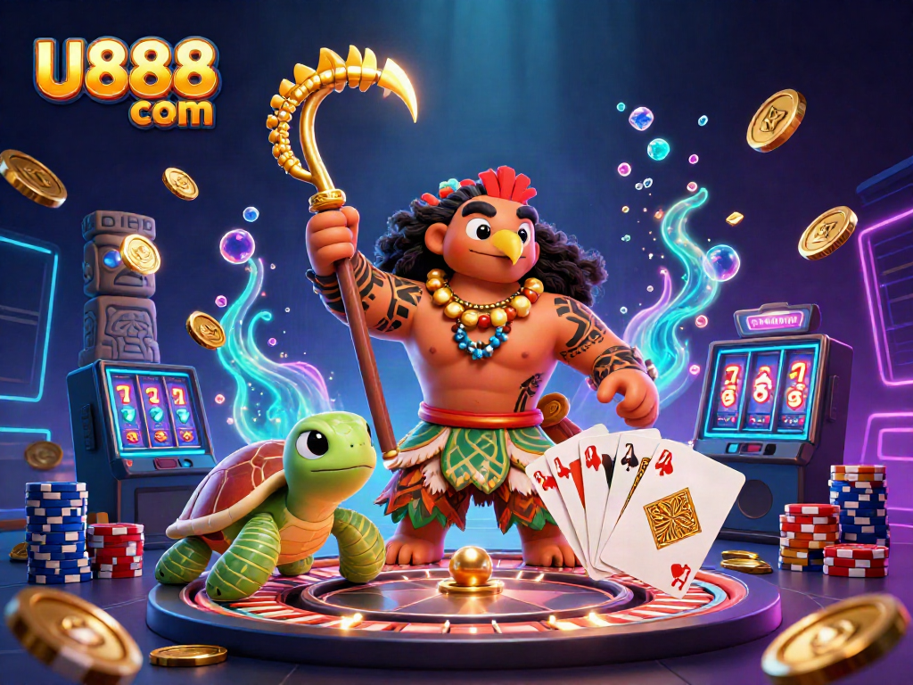 Experience the excitement of U888 com with vibrant casino elements and fantastical characters