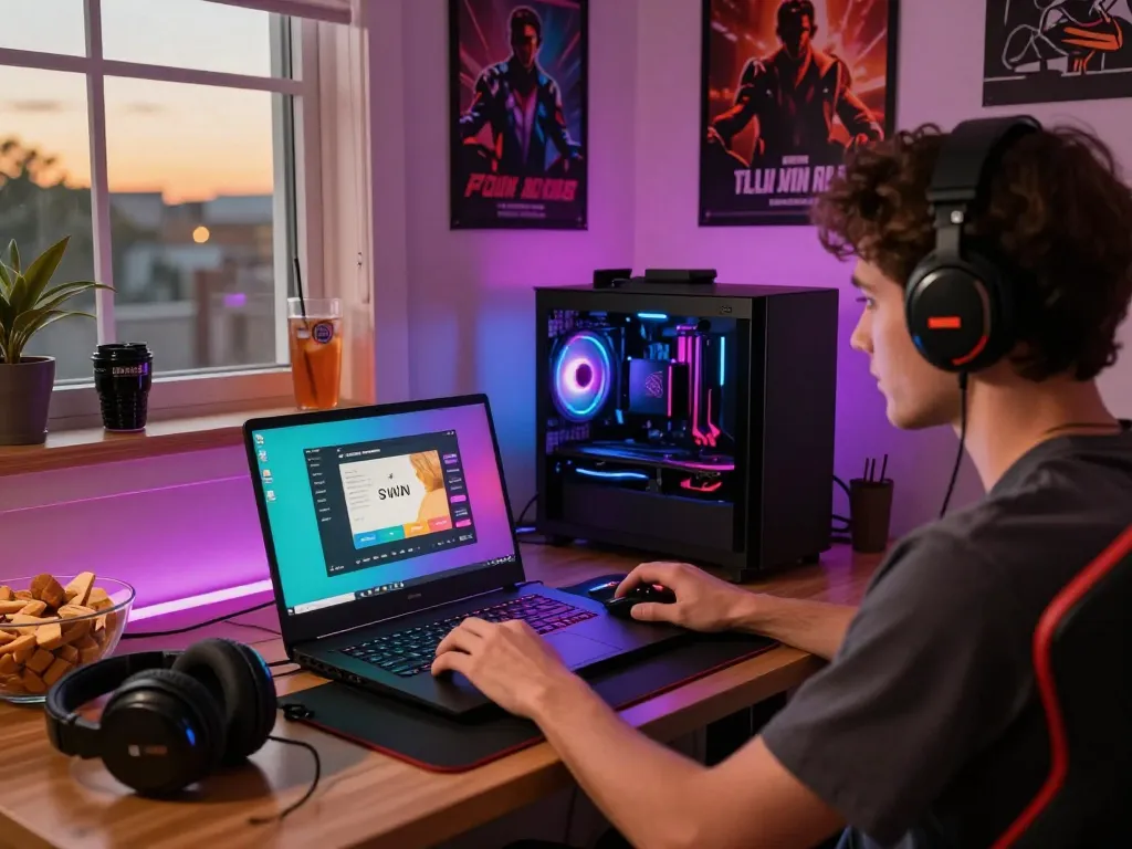 Engaging gaming atmosphere with vibrant elements highlighting tải sun win app on a laptop.