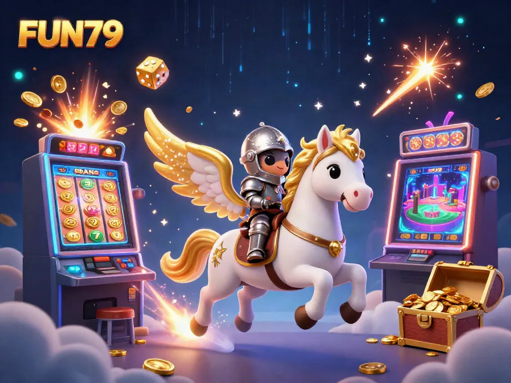 Experience FUN79's dynamic online gaming world with celestial characters and vibrant casino elements.