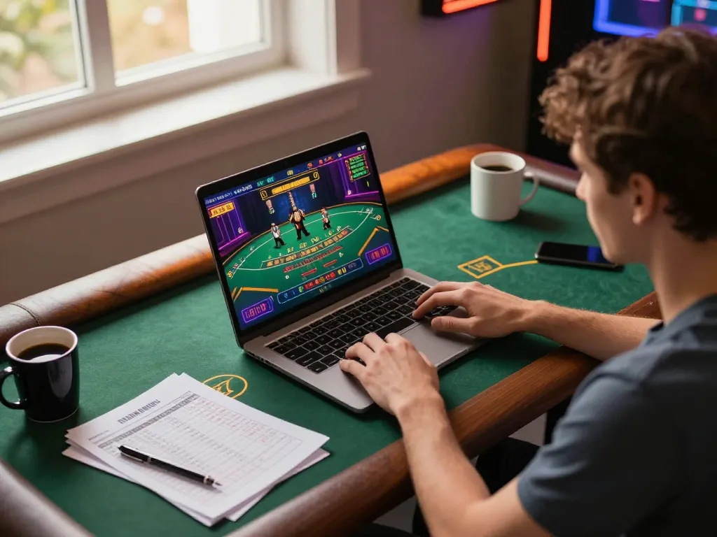 Experience engaging casino gameplay at https://78wina.biz/ with a person enjoying live blackjack, showcasing strategic gaming.
