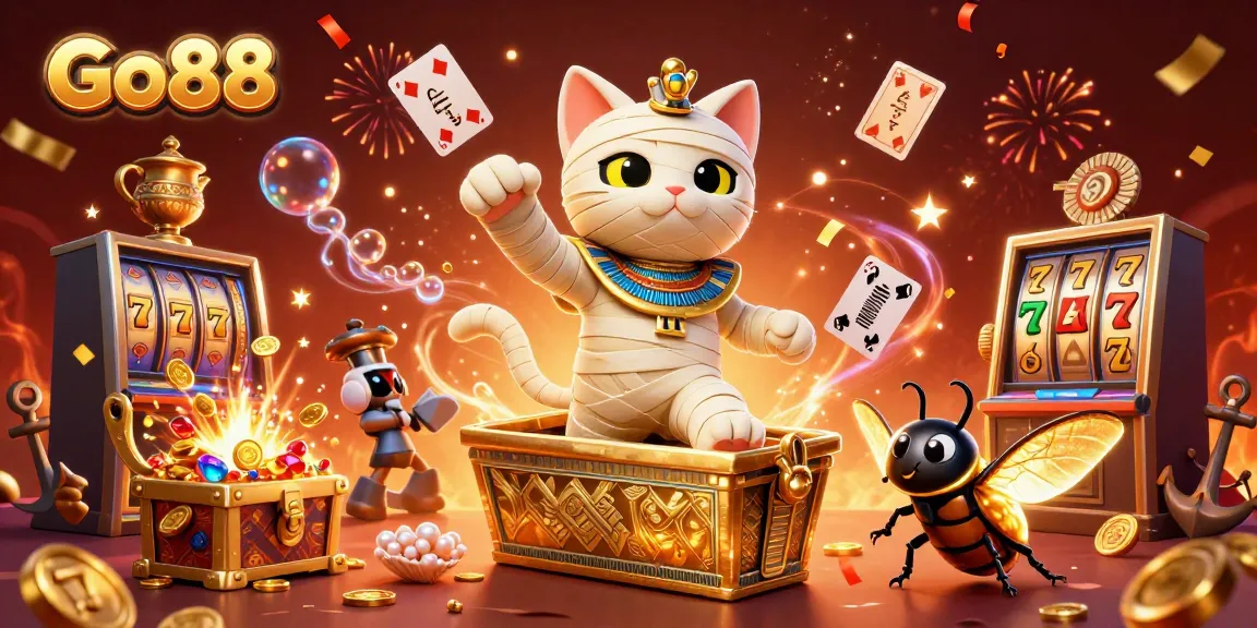 Experience thrilling gameplay at Go88 with vibrant 3D animated cats and casino elements.