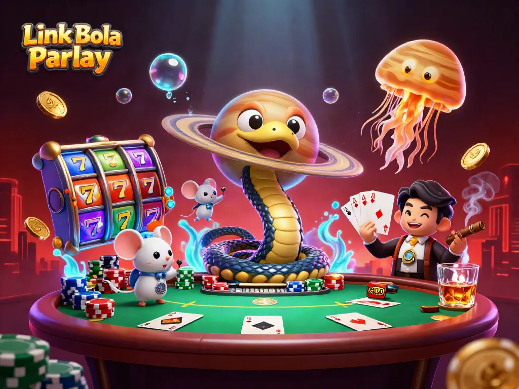 Place your bets with Link Bola Parlay in this vibrant cosmic casino scene filled with excitement!