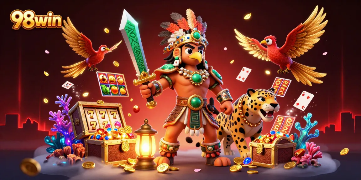 Experience thrilling jackpots at 98win with vibrant scenes of slots and winning moments.