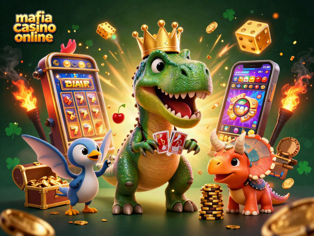 Engage in thrilling gameplay at mafia casino online with friendly dinosaurs amidst a jackpot explosion.
