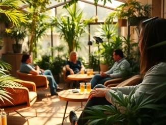 Erlebe Cannabis Clubs Lloret De Mar in entspannter Umgebung mit Freunden und Natur im Hintergrund.