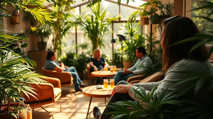 Erlebe Cannabis Clubs Lloret De Mar in entspannter Umgebung mit Freunden und Natur im Hintergrund.